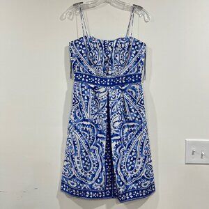 Donna Morgan Silk Blue and White Paisley print Size 4